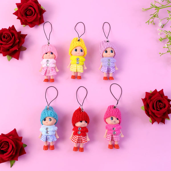 Cute mini doll hanging keychain set 6 pc mix color