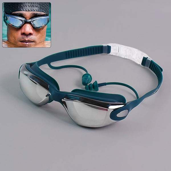Konex Professional Anti-Fog UV Protection Swimming Goggles Mirrored Lenses and Earplugs