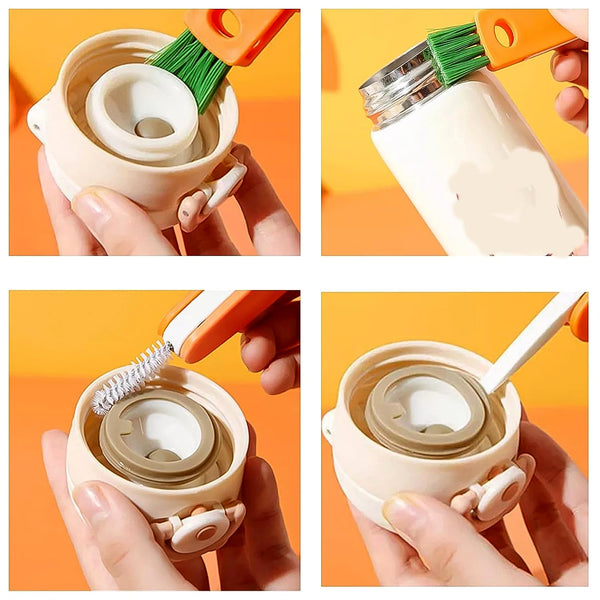 3-in-1 Multifunctional Cleaning Brush Set – Mini Bottle, Cup & Lid Cleaner (1 Pc)