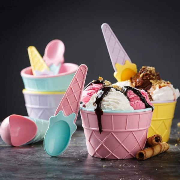 Premium Ice Cream Waffle Spoon Bowl Set (6-Piece , Color Box)