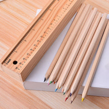 Colorful Wooden Pencil Set with Pencil box, Ruler, Sharpener (12 Pcs Set)