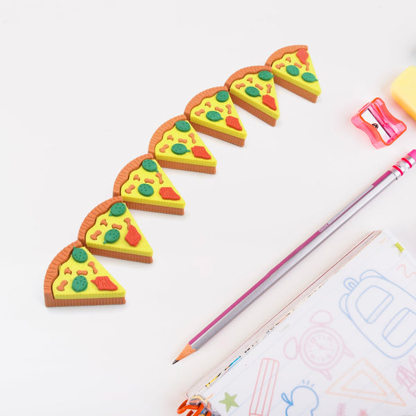 3D Pizza Slices Eraser Set – Fancy & Colorful Stationery for Kids & Gifts (7 slice)