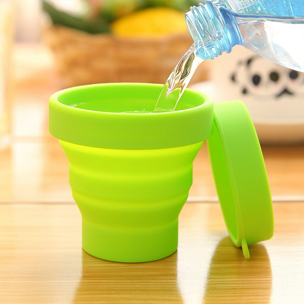 Round Silicone Foldable Glass / Cup, Foldable Travel Mug With Lid (1 Pc)