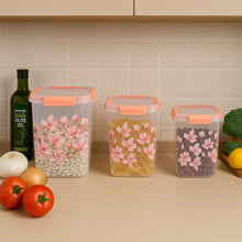 Square 3 Pcs Floral Printed Airtight Storage Container Set (3 Pcs Set)