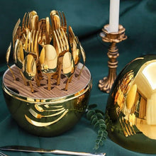 Premium Cutlery Set 24 Pcs with Oval Shaped Stand  (Golden / 24 pcs set)