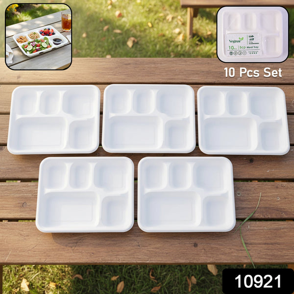 Vegnar 5 Compartment Compostable Bagasse Meal Tray 10 Pcs Set