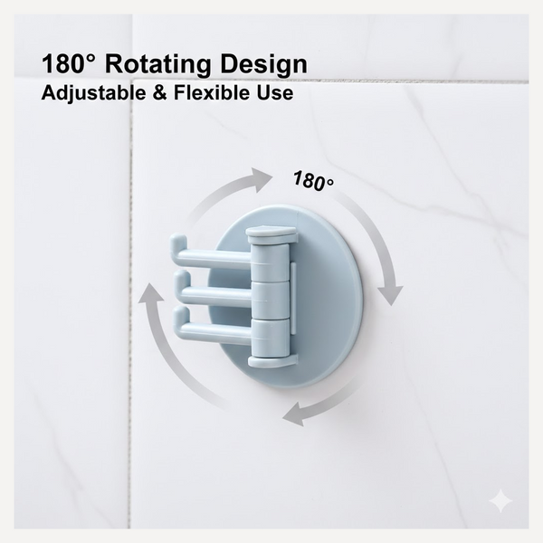 180° Rotating Punch-Free 3-Hook Sticky Hook – 1 Pc
