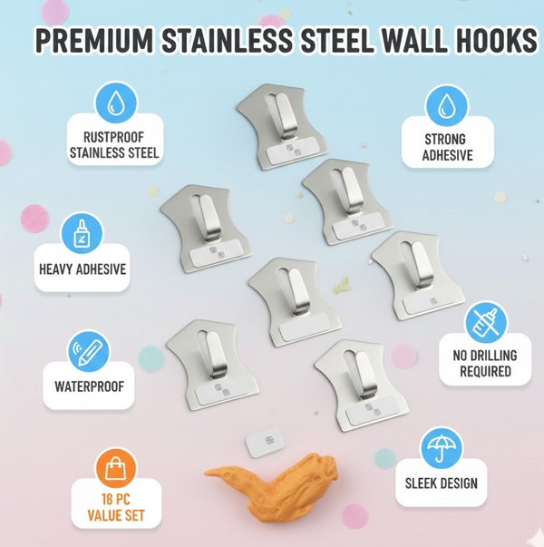 18-Piece Stainless Steel Wall Hooks: Organize Your Home Effortlessly