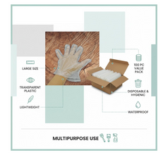Large Disposable Gloves (100 Pcs): Clear Plastic, Multipurpose