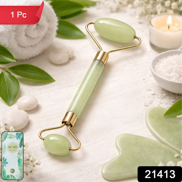 Premium dual head jade stone face roller and gua sha set