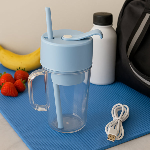 2 In1 Portable Crusher Juicer With Handle & Straw for Smoothie Sipper USB Rechargeable (340 ml) 6 Stainless Steel Blades Compact Juicer Mixer, Juicer Portable Fresh Juice Blender Portable Electric Juicer ( 340 ML )