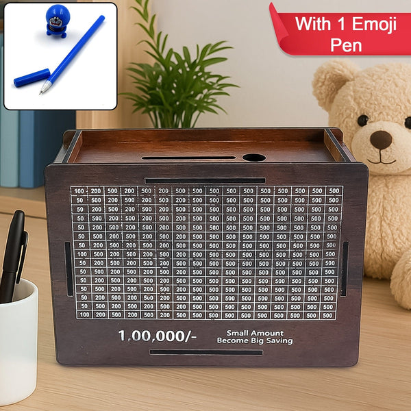 Wooden Money / Piggy Bank, Money Box (1 Pc / 1 Emoji Pan)