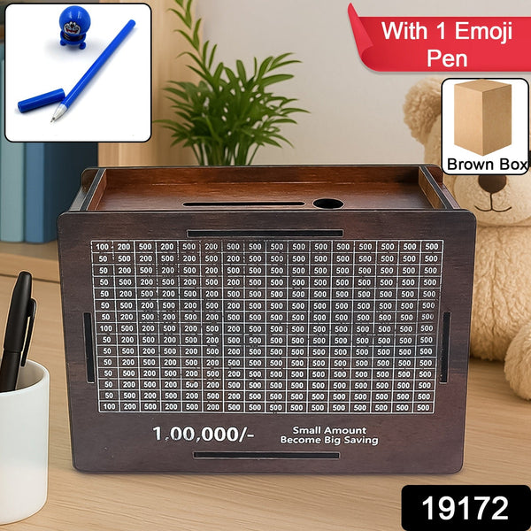 Wooden Money / Piggy Bank, Money Box (1 Pc / 1 Emoji Pan)
