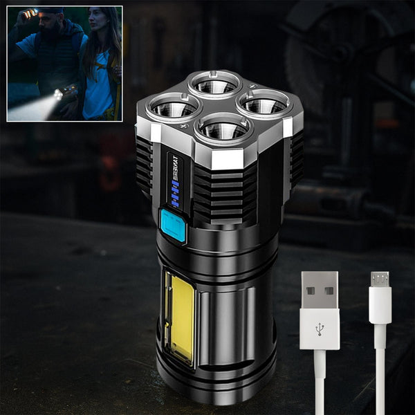 Rechargeable 4-LED Torch Light with 800 Lumens for Outdoor Use