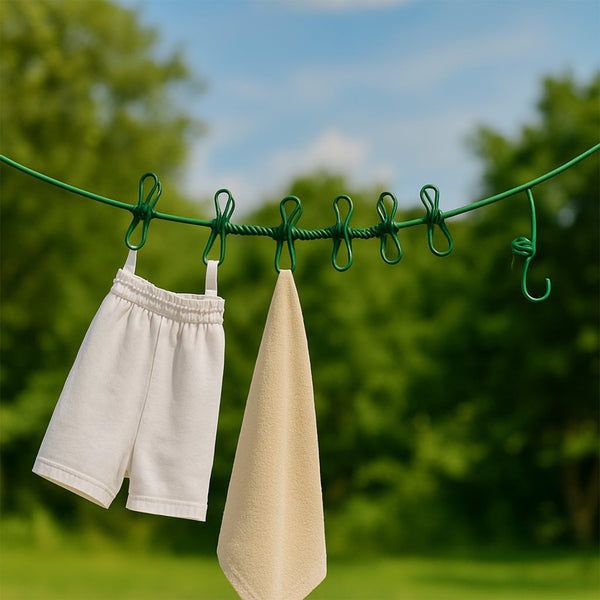 Elastic Cloth Drying Rope with 12 Metal Clip Portable Clothes line For Home & Travel