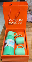 Green Vacuum Flask Set – Stainless Steel Thermos with 3 Cups, Approx 500ml