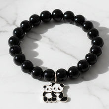 Premium Black Beaded Stretch Bracelet with Cute Panda Charm (1 Pc)